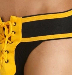Jack Adams - Footballer Lace-Up Jockstrap - Black/Yellow -Men Swimwear Store 21973 D 34254.1683764110