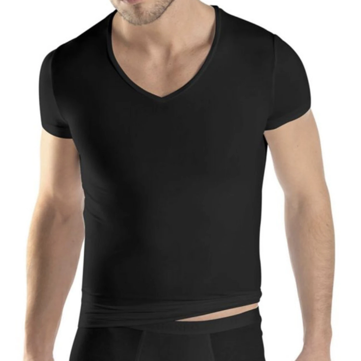 Hanro - Micro Touch V-Neck Tee Shirt - Black 2 Hanro - Micro Touch V-Neck Tee Shirt - Black - Image 2