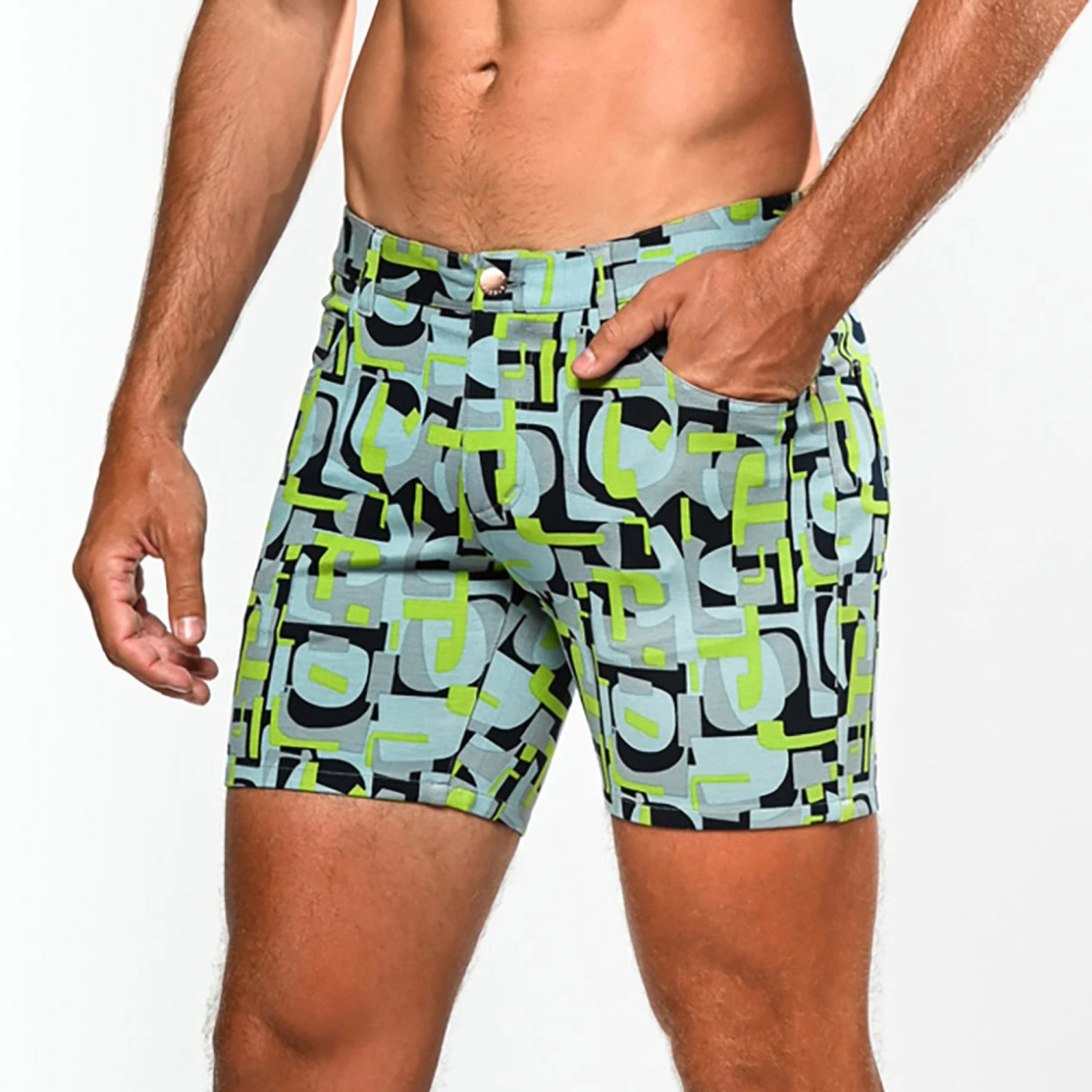 St33le Limited Edition 5” Stretch Knit Shorts - Pear Sky Pop Art 2 St33le Limited Edition 5” Stretch Knit Shorts - Pear Sky Pop Art - Image 2