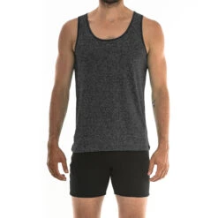 St33le - Space Dye Stretch Mesh Performance Gym Tank Top - Charcoal
