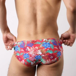 Timoteo - Lakeshore Low Rise Swim Brief - Floral Red -Men Swimwear Store 68369 B 02840.1684354405