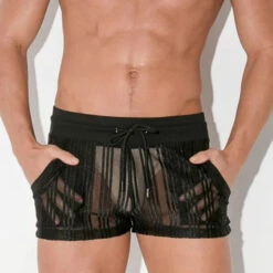 Code 22 - Mesh Pinstripe Shorts - Black