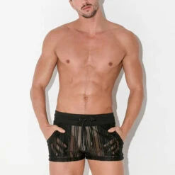 Code 22 - Mesh Pinstripe Shorts - Black -Men Swimwear Store 68545 LS2 15721.1684196240