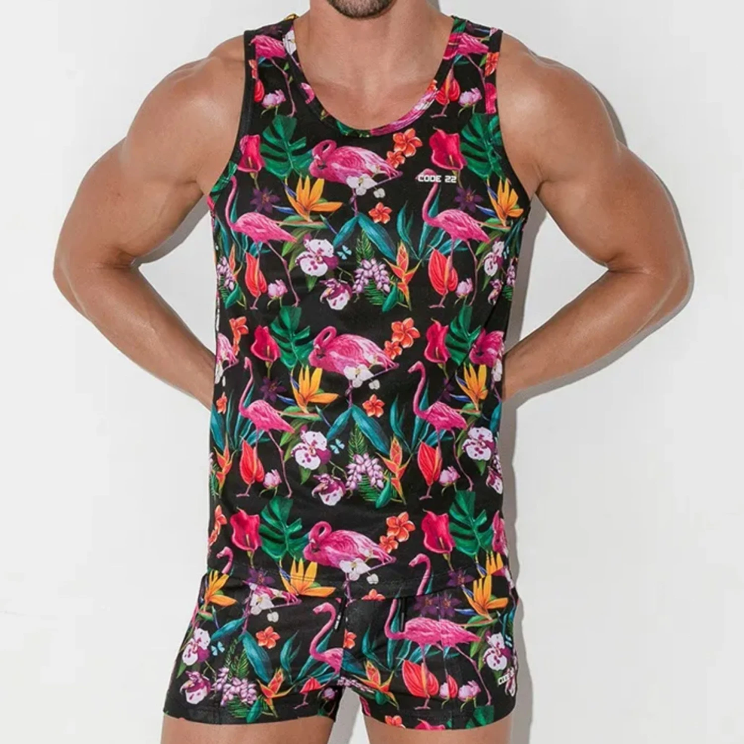 Code 22 - Vivid Print Tank Top - Flamingos 1 Code 22 - Vivid Print Tank Top - Flamingos