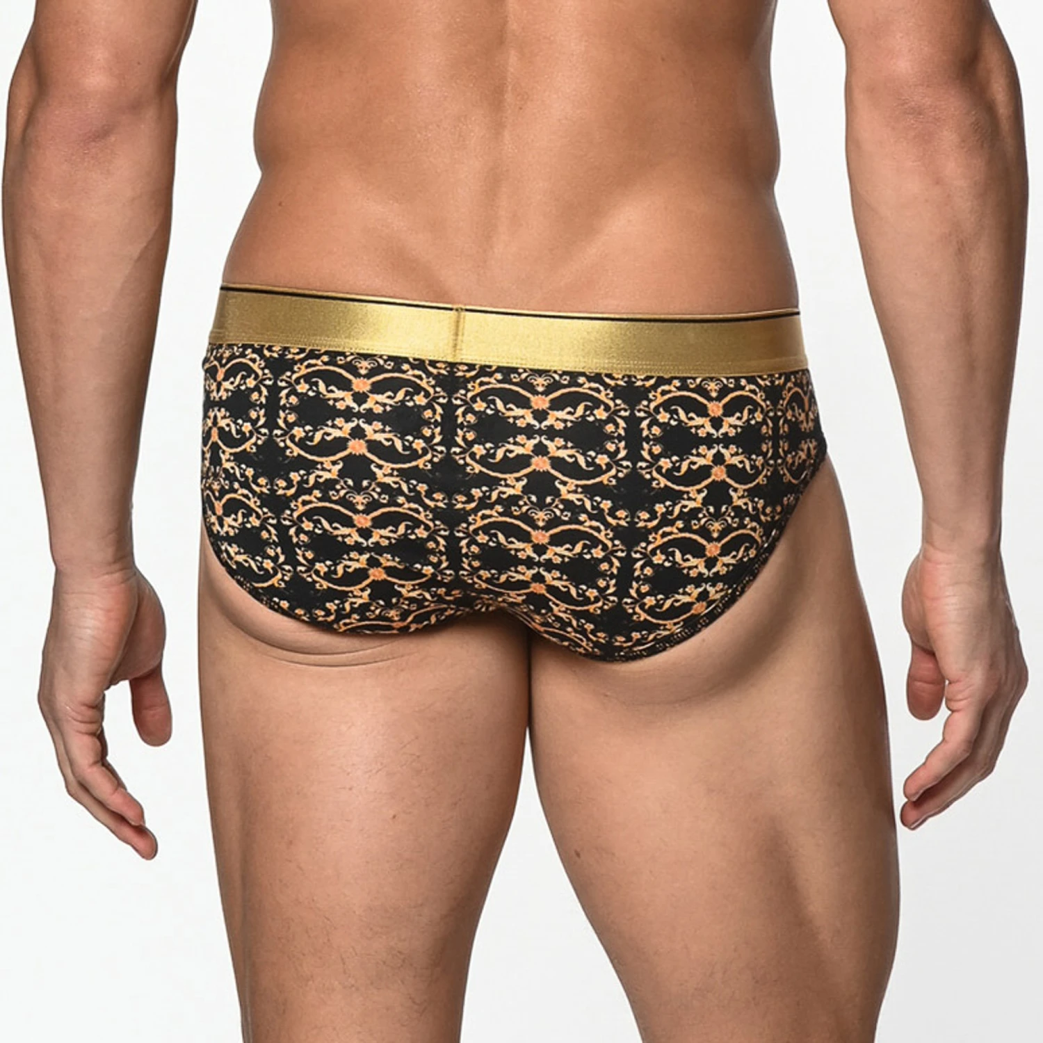St33le - Cotton Print Low Rise Brief - Black/Gold Filigree 2 St33le - Cotton Print Low Rise Brief - Black/Gold Filigree - Image 2
