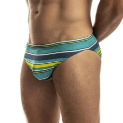 Jack Adams - Multi-Stripe Swim Brief - Lime/Blue